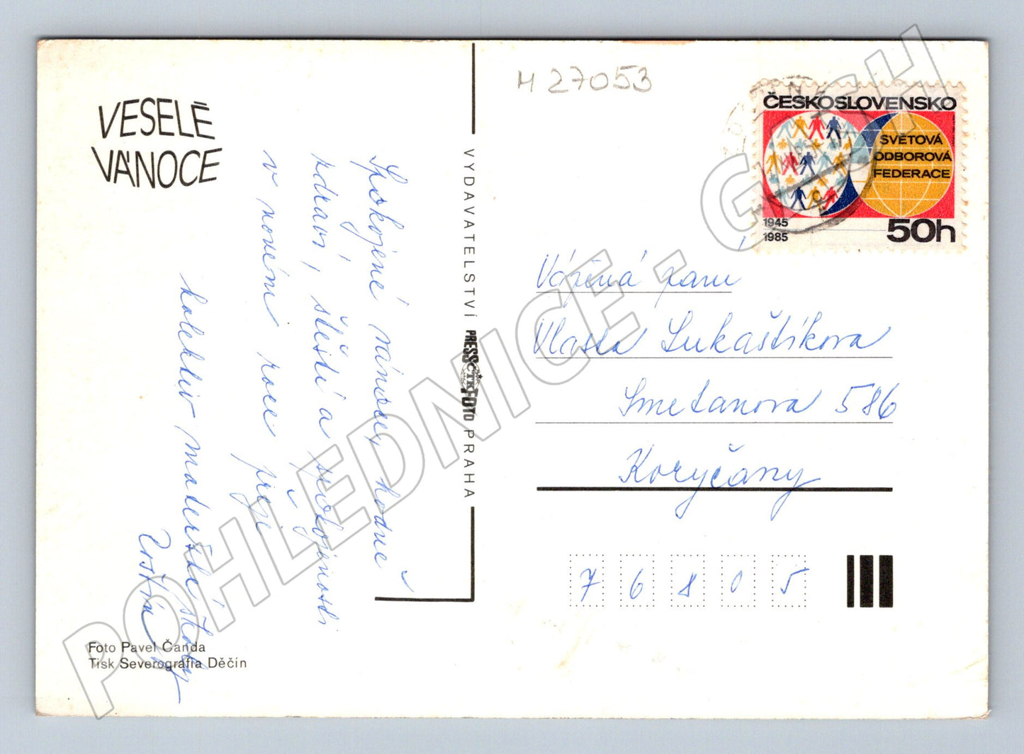 Pohlednice Vánoční motiv svícen zvonečky (M27053)