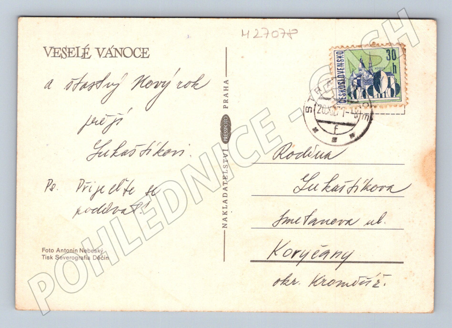 Pohlednice Vánoce svíčka dekorace 197x (M27078)