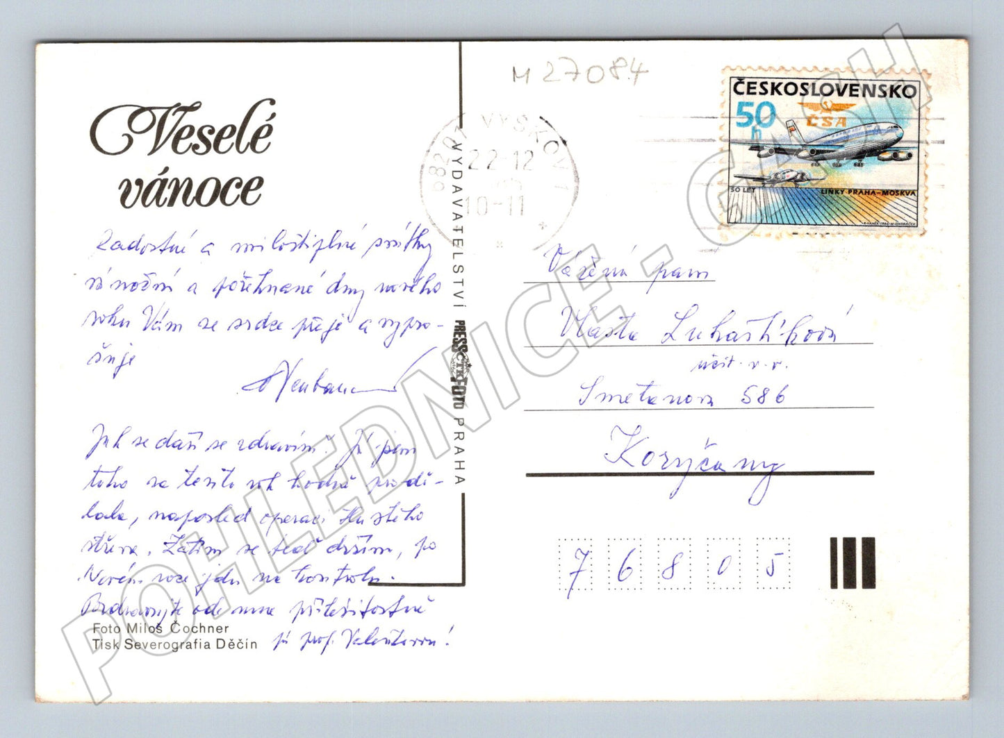 Pohlednice Vánoční zátiší jablka ořechy 197x (M27084)
