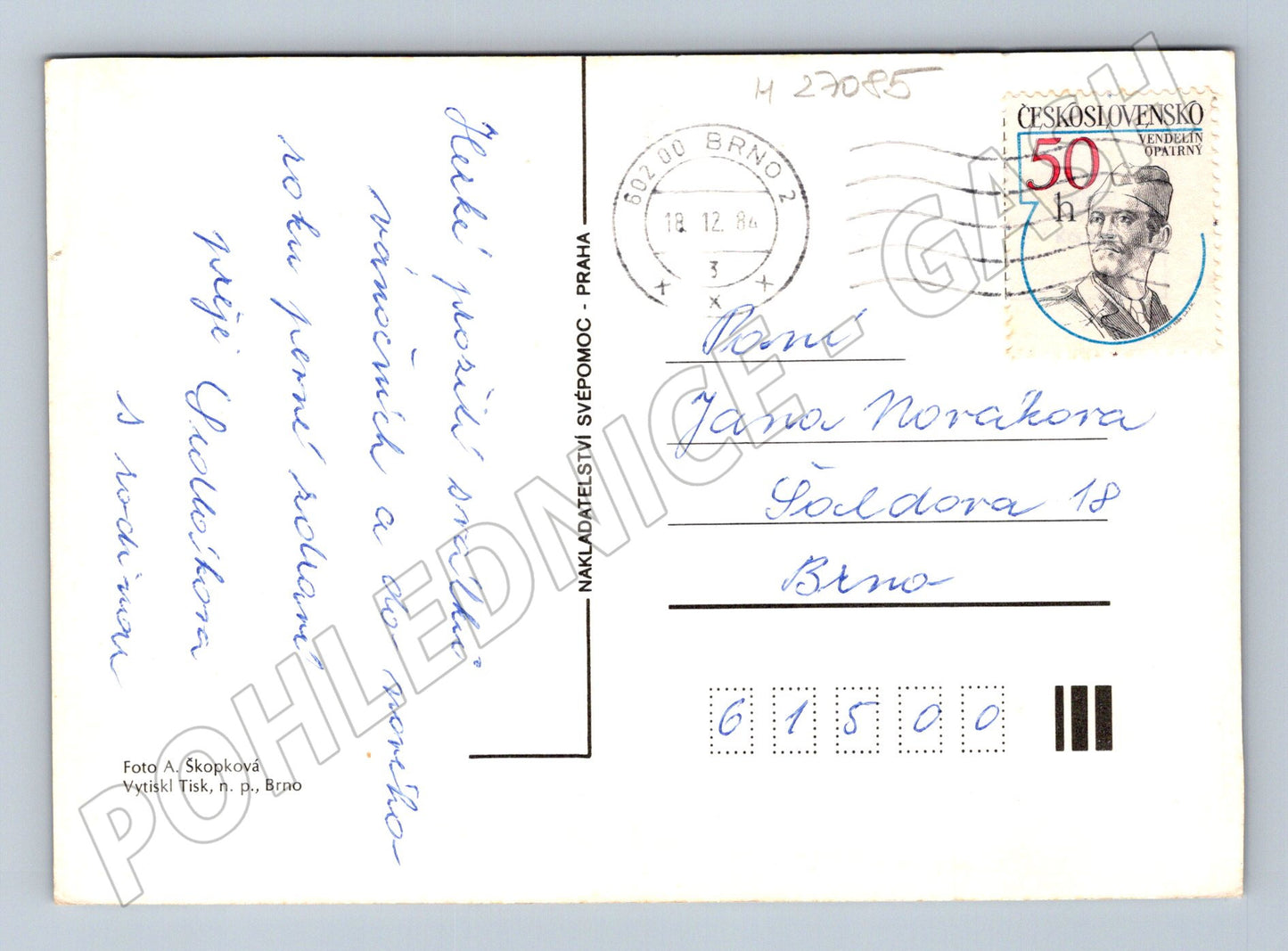 Pohlednice Vánoční motiv svíčka a jablko 1986 (M27085)