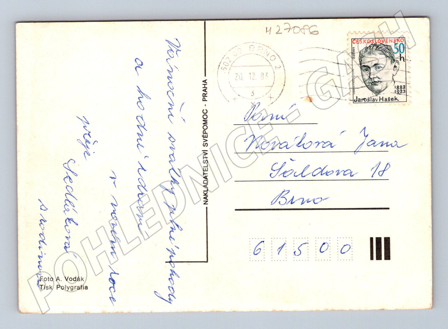 Pohlednice vánoční motiv svíčka a jablka 1983 (M27086)