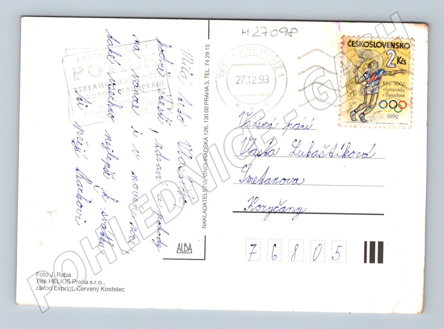Pohlednice Vánoční zátiší jablka ořechy svíčka 1993 (M27098)