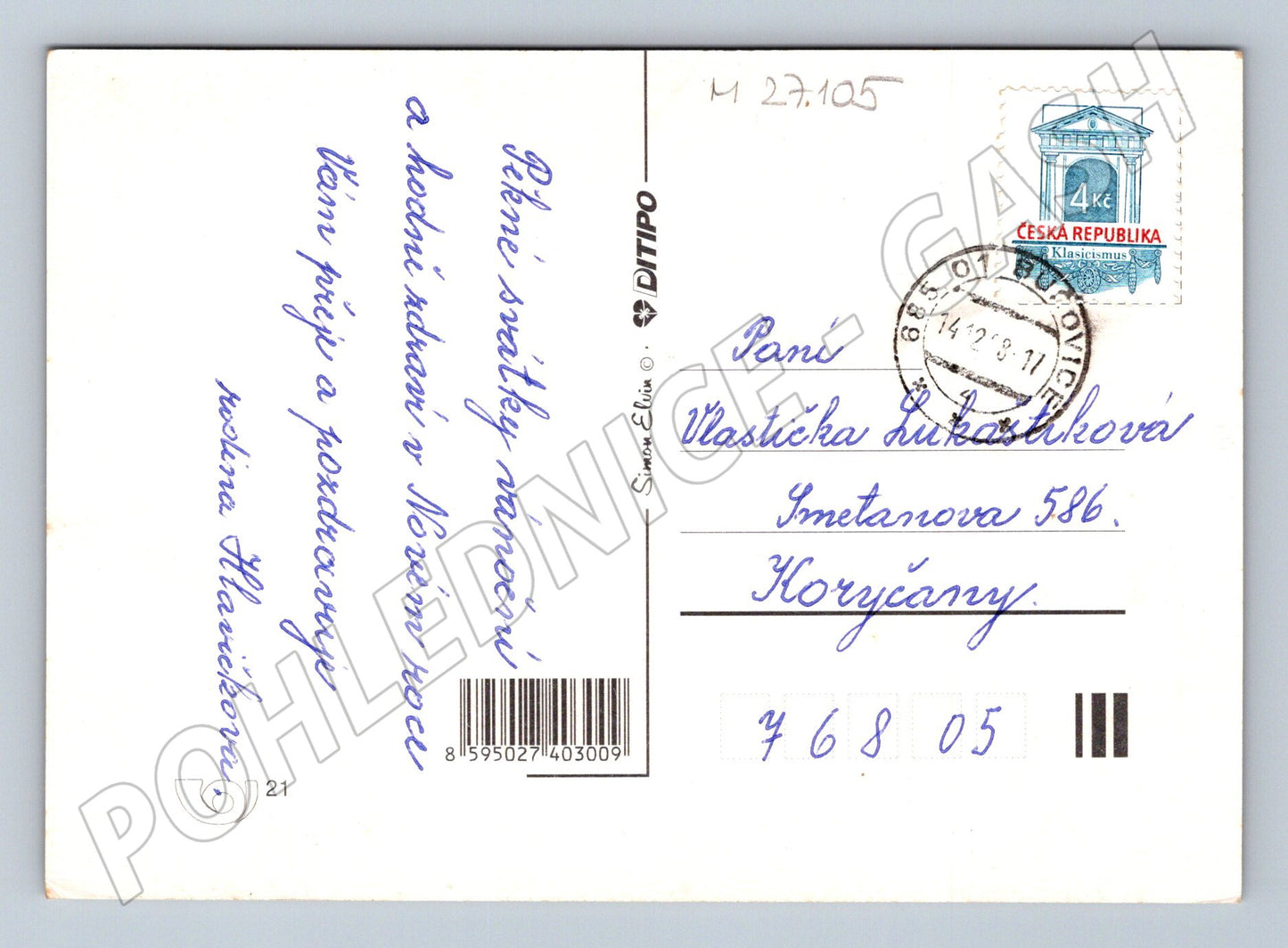 Pohlednice Vánoční zimní krajina kostel 1987 (M27105)