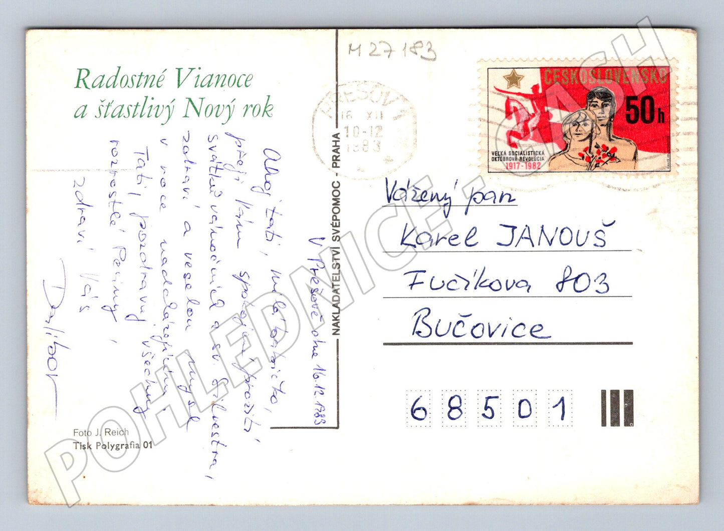 Pohlednice Vánoční zátiší jablka ořechy 1983 (M27183)