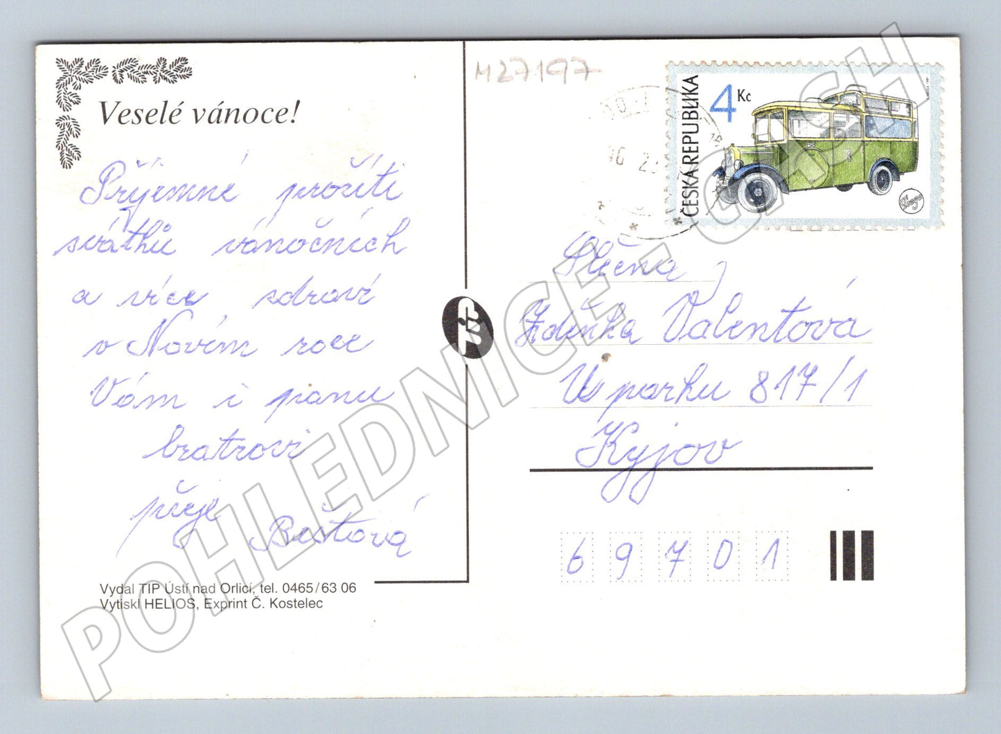Pohlednice Veselé vánoce zimní krajina (M27197)