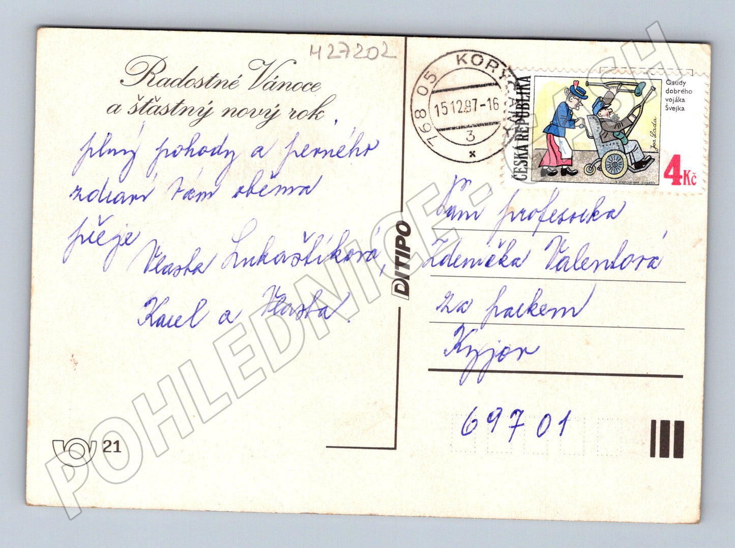 Pohlednice Vánoce svíčky a ořechy 1987 (M27202)