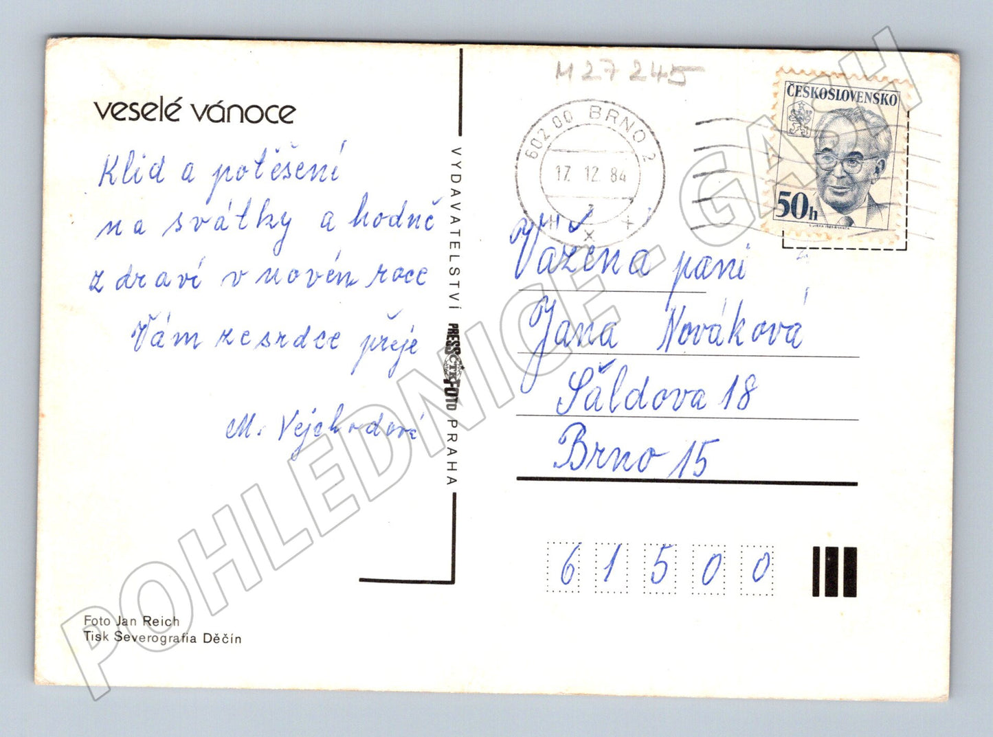 Pohlednice zátiší jablka ořechy Vánoce 1984 (M27245)