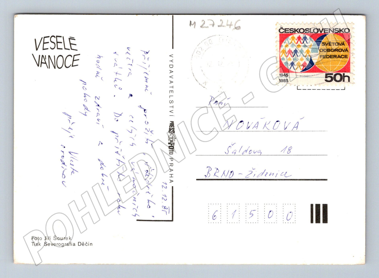 Pohlednice vánoční cesmína jablka 1985 (M27246)