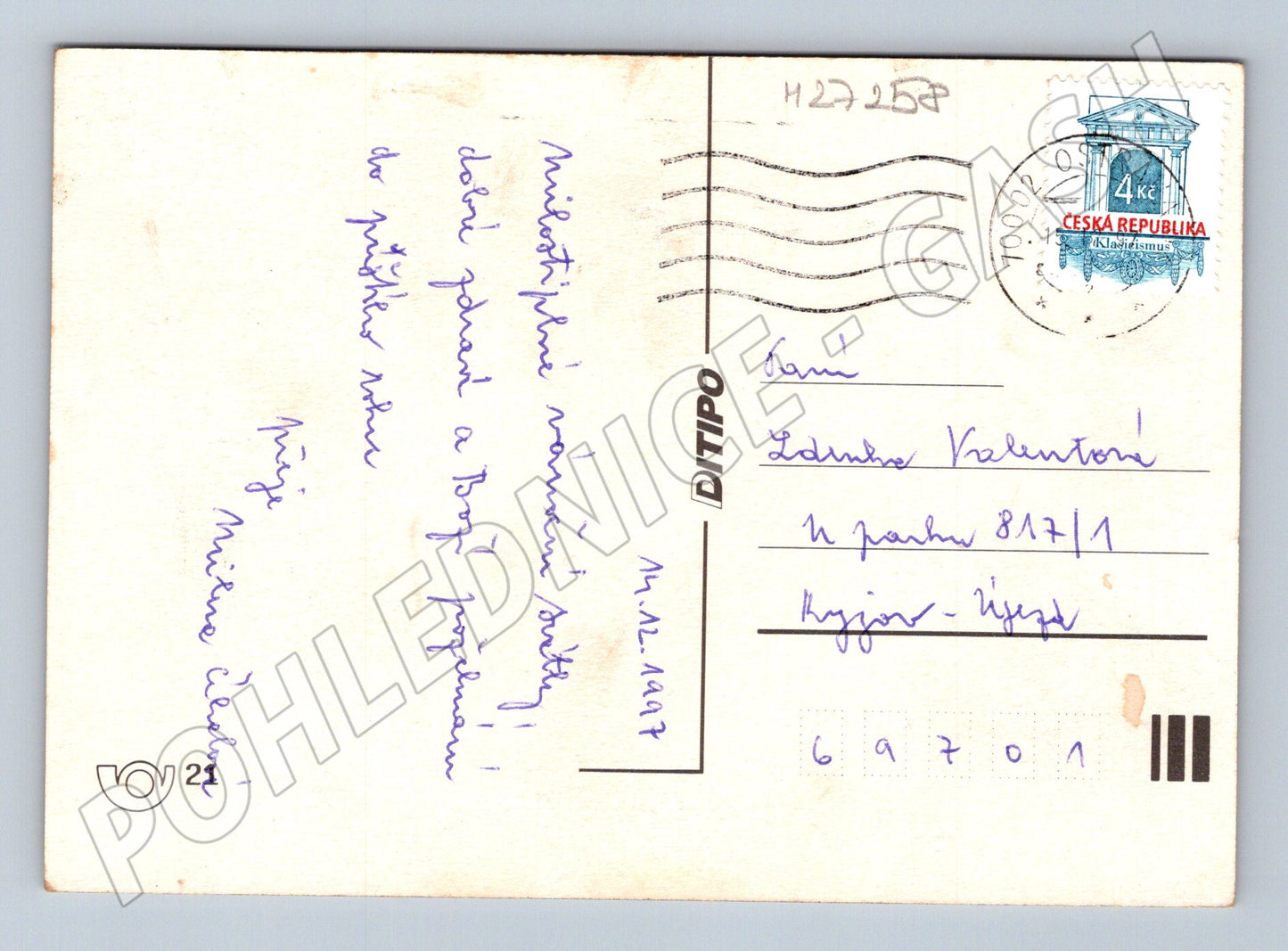 Pohlednice Vánoční motiv Ježíšek a andělé 1997 (M27258)