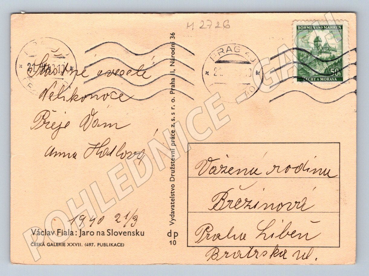 Pohlednice Václav Fiala Jaro na Slovensku 1940 (M2726)