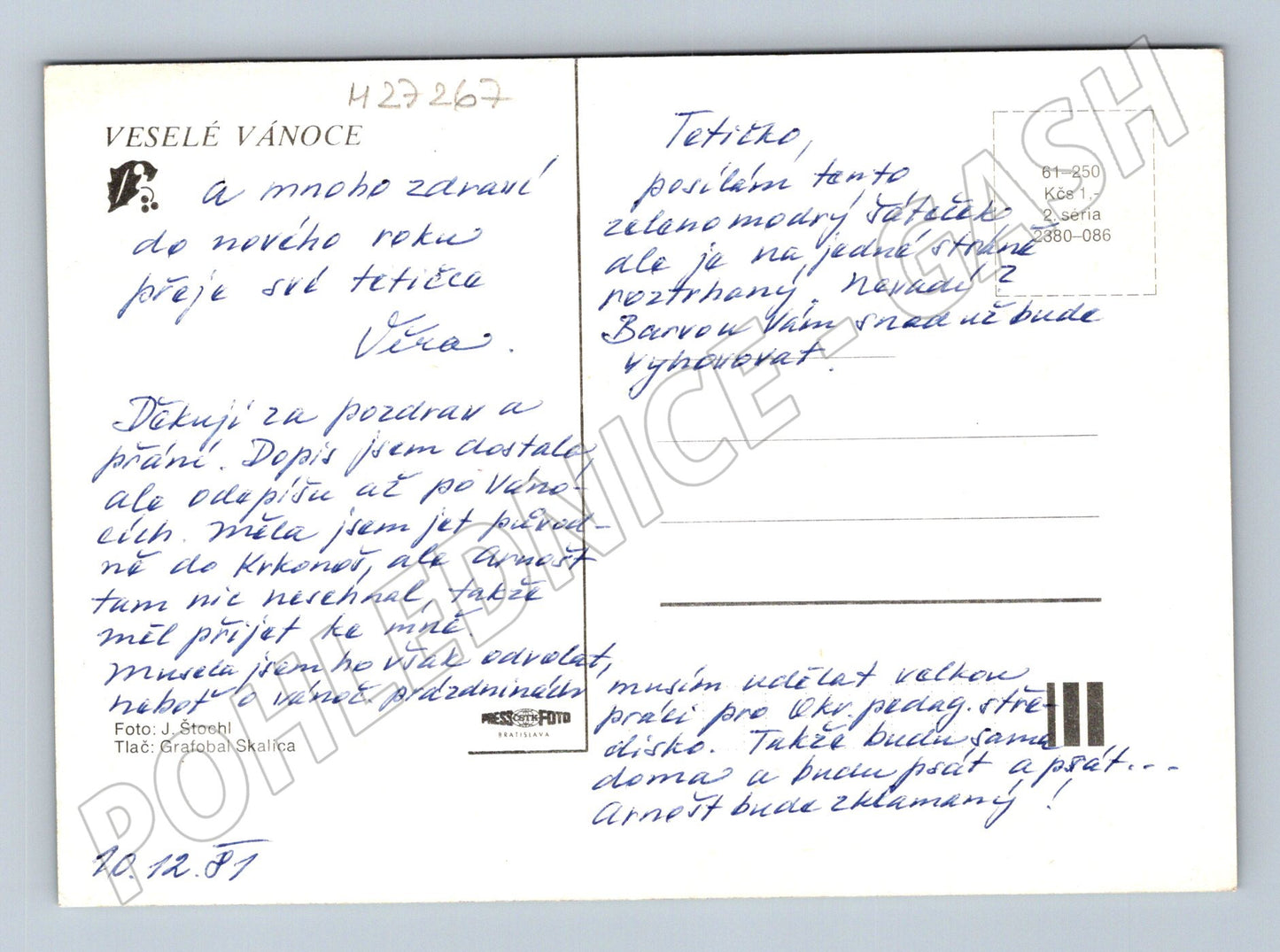 Pohlednice Vánoční zátiší 1981 (M27267)