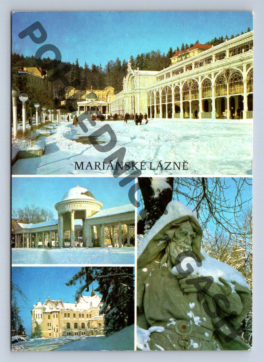 Pohlednice Mariánské Lázně – zimní pohlednice, koláž, ČSR (M273)