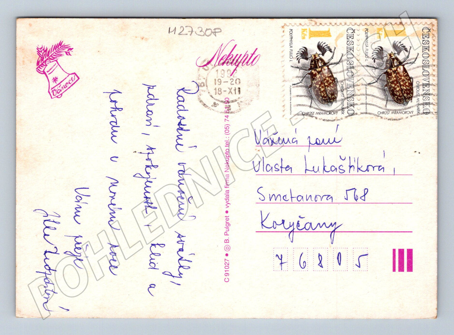 Pohlednice zimní krajina saně s koňmi 1968 (M27308)