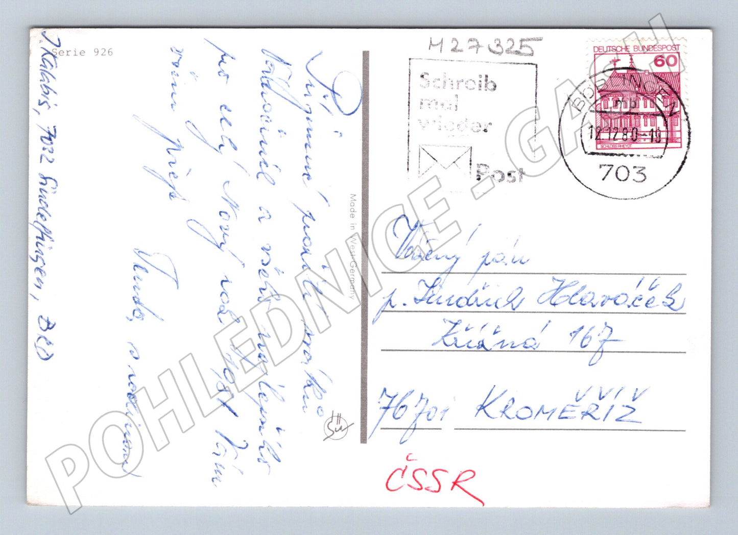 Pohlednice Vánoční anděl s dárky 1980 (M27325)