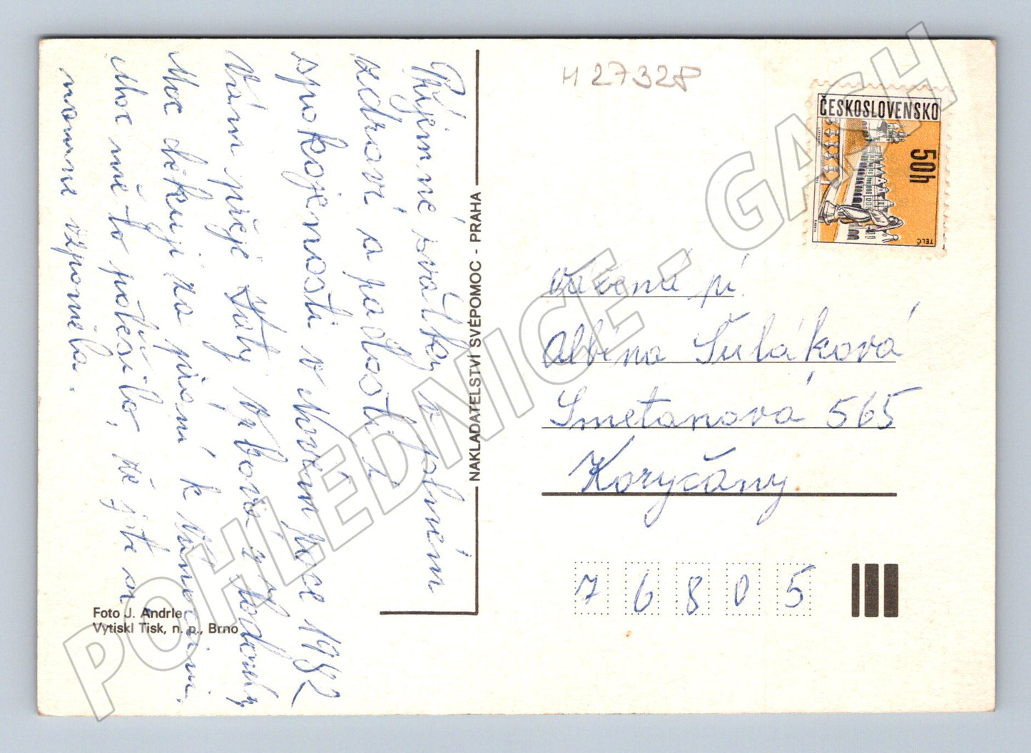 Pohlednice Radostné Vánoce horská chata sníh 1982 (M27328)