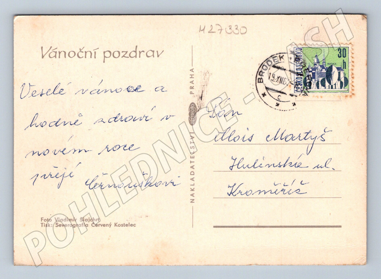 Pohlednice Vánoční pozdrav zimní motiv svíčka (M27330)