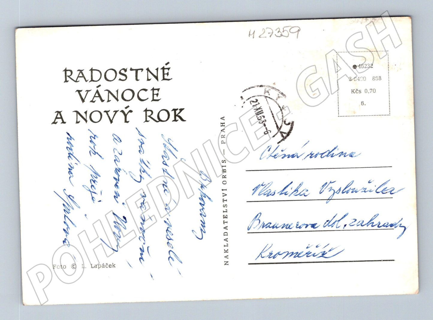 Pohlednice Vánoční jmelí svíčka 1953 (M27359)