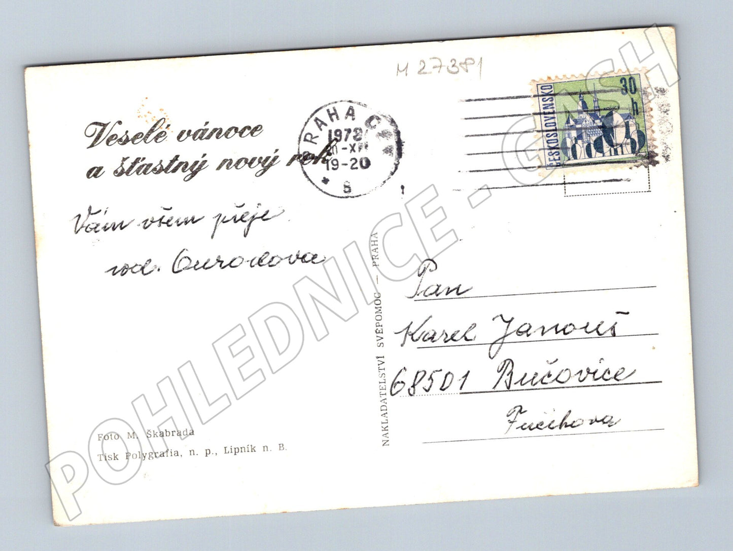 Pohlednice vánoční zátiší s vánočkou a jablky 1978 (M27381)