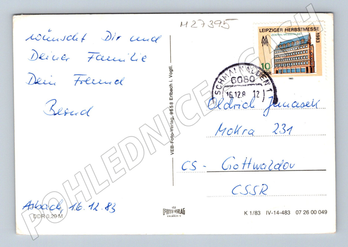 Pohlednice Německo zasněžená krajina Vánoce 1983 (M27395)
