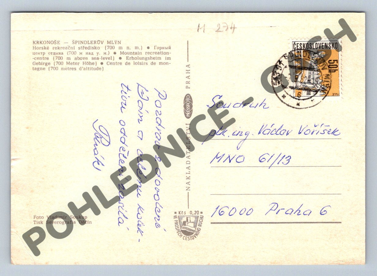 Pohlednice Špindlerův Mlýn, Krkonoše – historická pohlednice (M274)