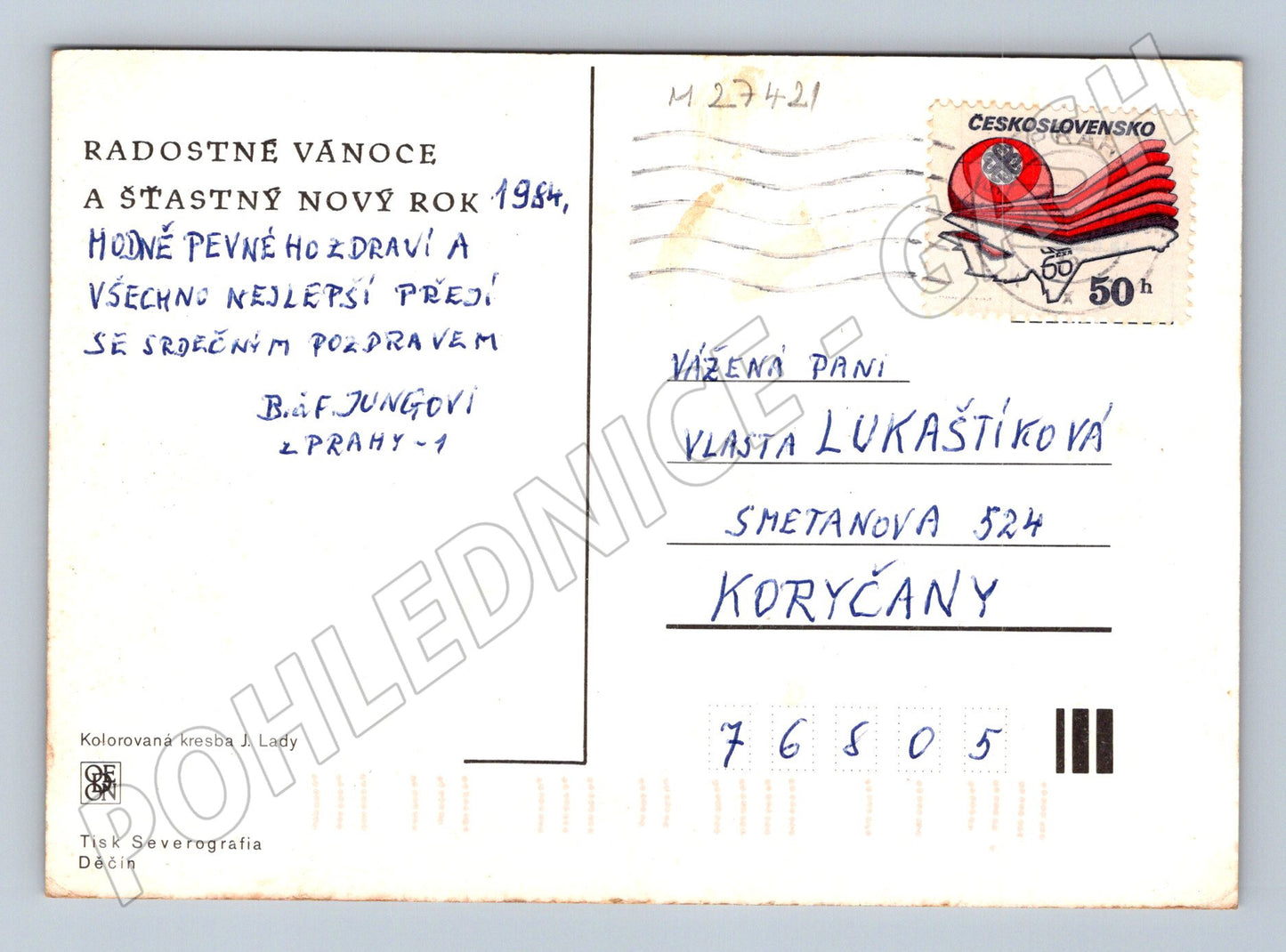 Pohlednice zimní motiv Josef Lada 1984 (M27421)