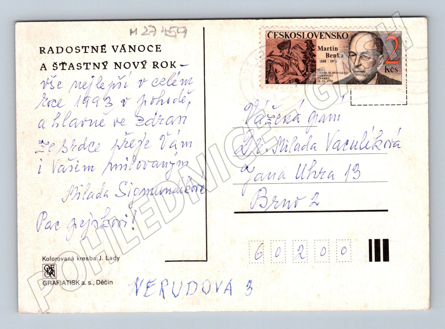 Pohlednice Josef Lada zimní vesnice 1933 (M27459)