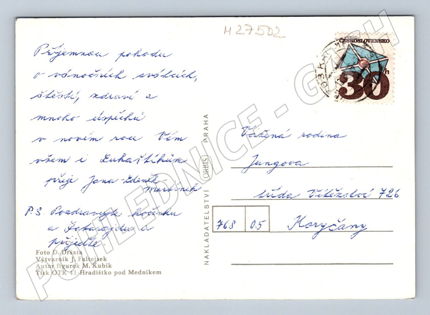 Pohlednice dřevěné postavičky zimní jablka (M27502)