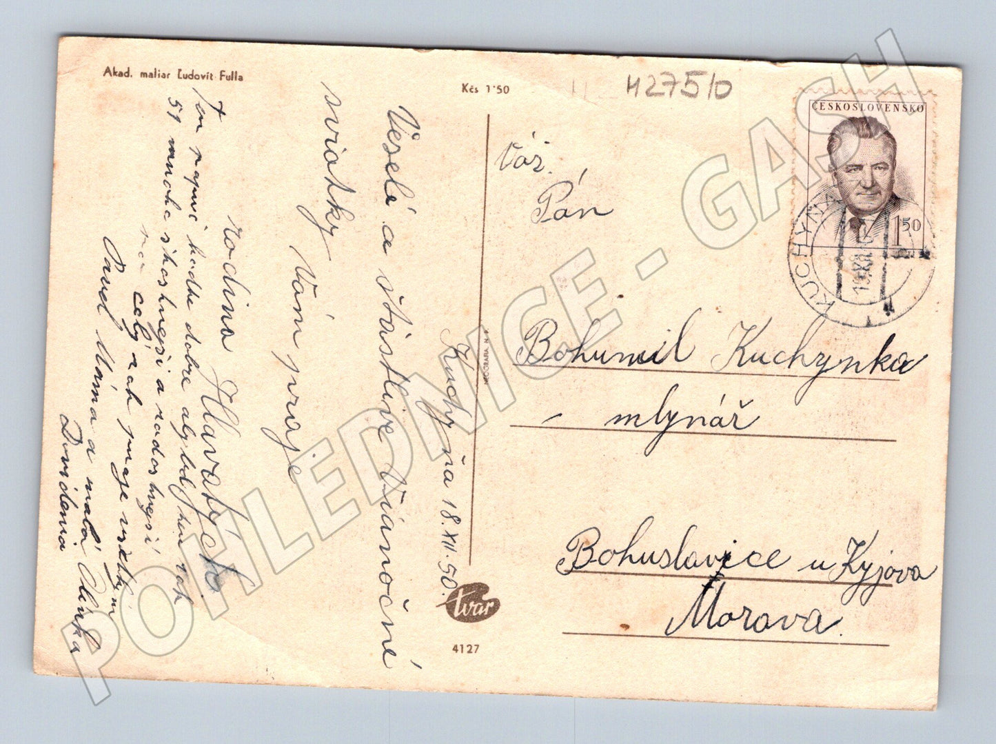 Pohlednice Vánoce betlém L. Fulla 1950 (M27510)
