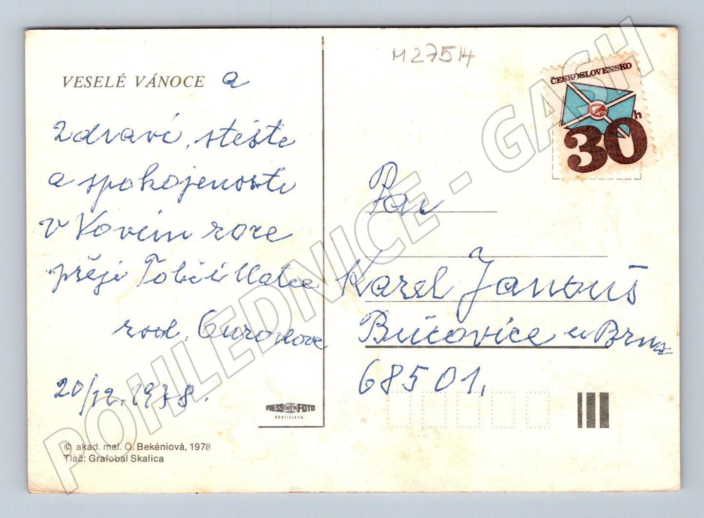 Pohlednice chlapec veze vánoční stromek sáně 1978 (M27514)