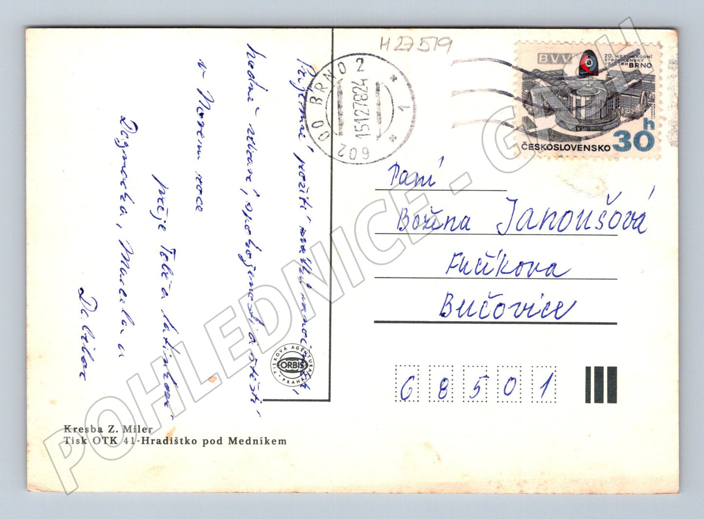 Pohlednice kresba Z. Miler děti na saních sněhulák (M27519)