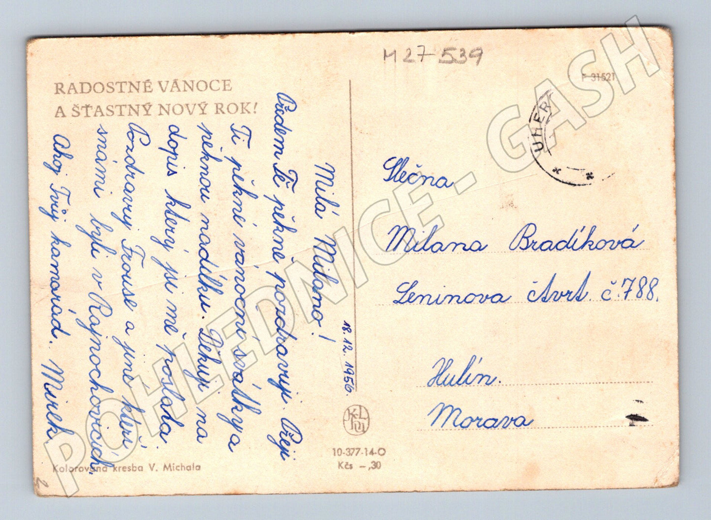 Pohlednice Lyžaři zimní motiv u chalupy 1950 (M27539)