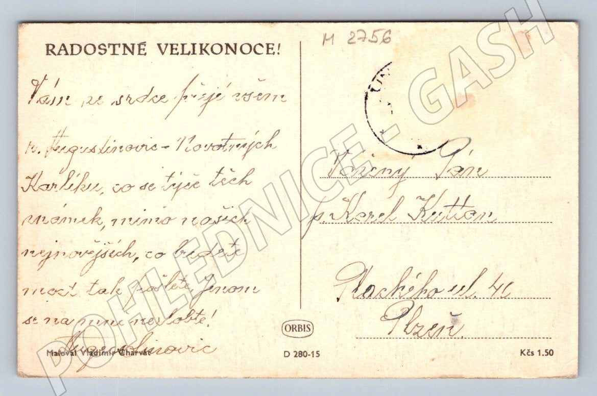 Postcard tractor in the field painting V Charvátovič (M2756)