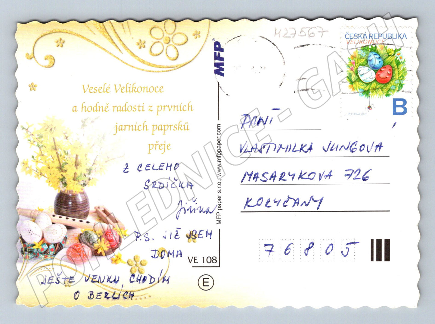 Pohlednice Velikonoce forsythie kraslice (M27567)