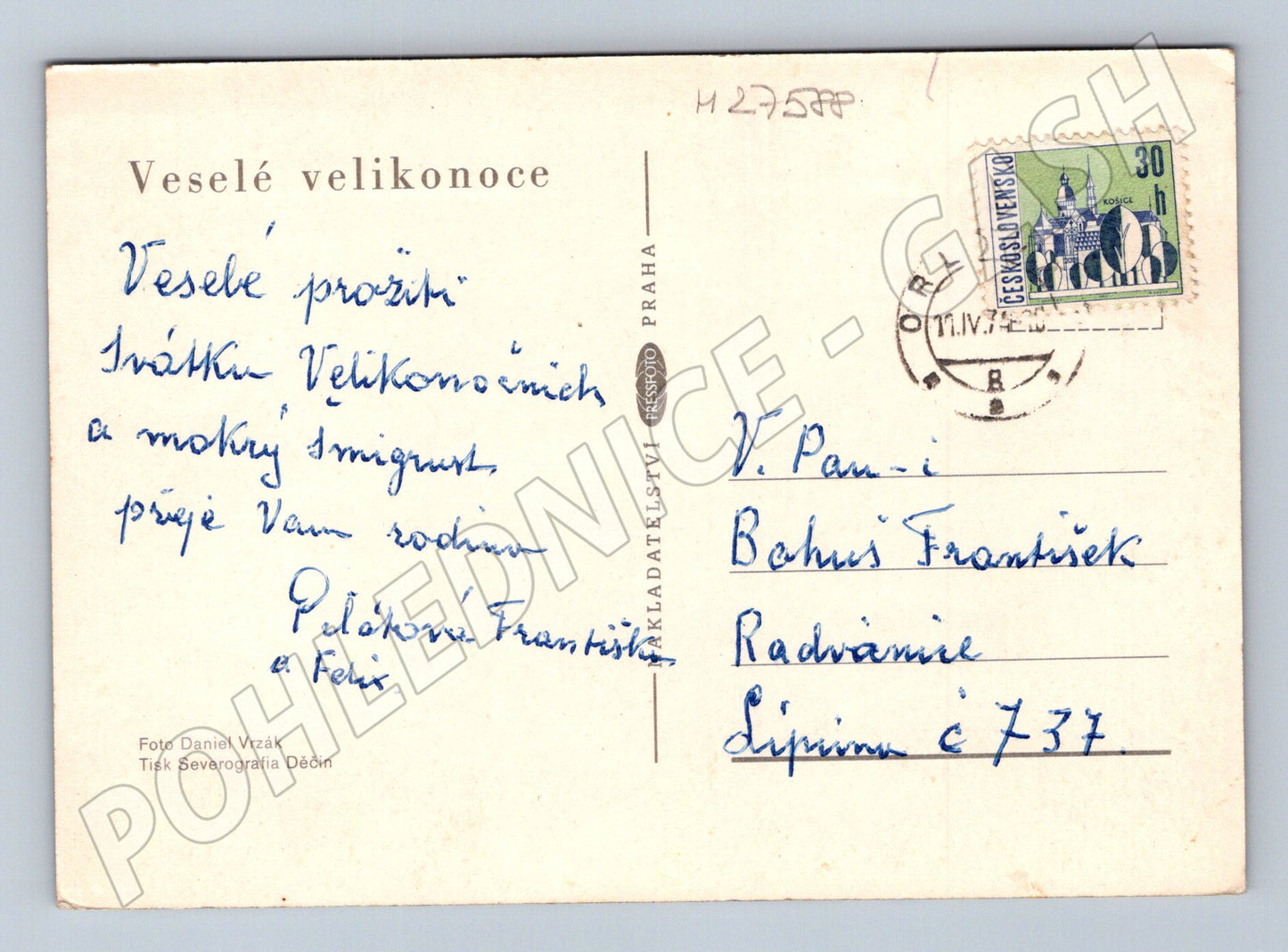 Pohlednice Velikonoční vajíčka v košíku se sněženkami (M27588)