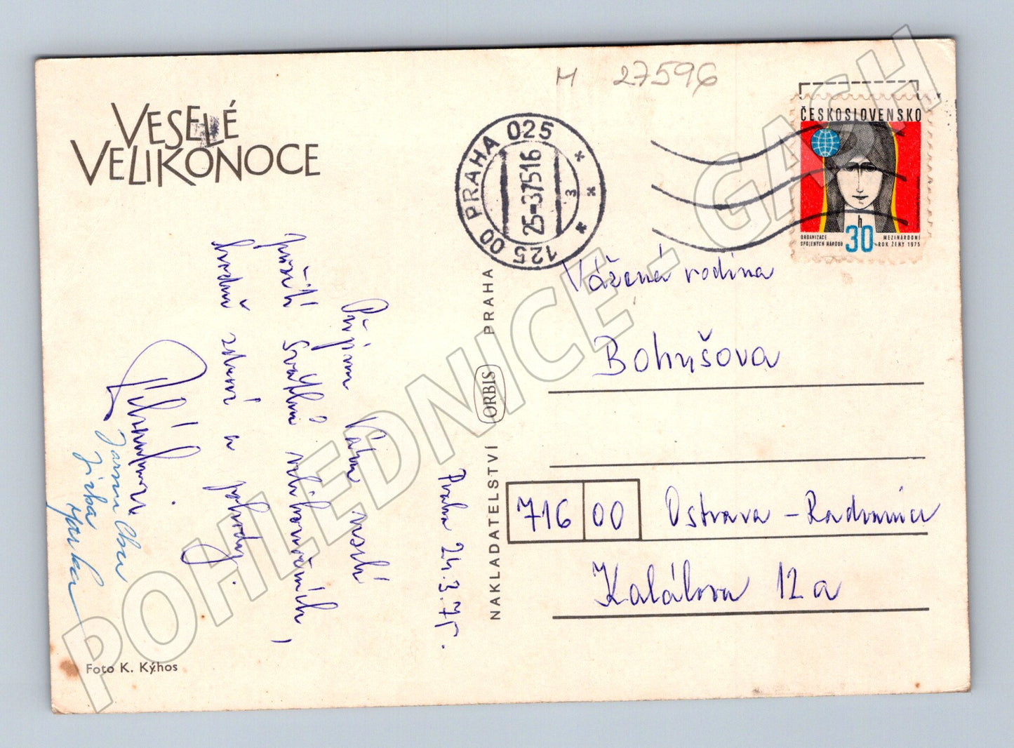 Pohlednice Velikonoční košík s vejci 1976 (M27596)