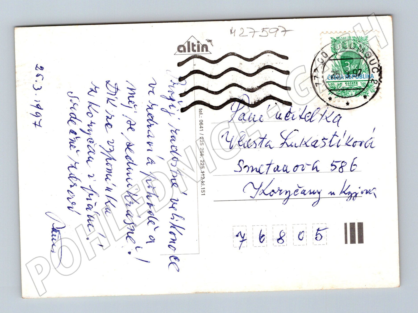 Pohlednice Velikonoční koťátko a vajíčka 1997 (M27597)