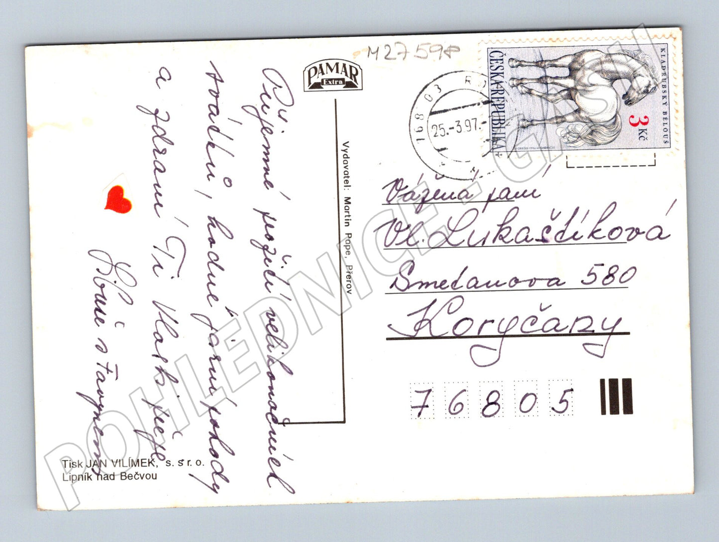 Pohlednice velikonoční kuřátko 1997 (M27598)