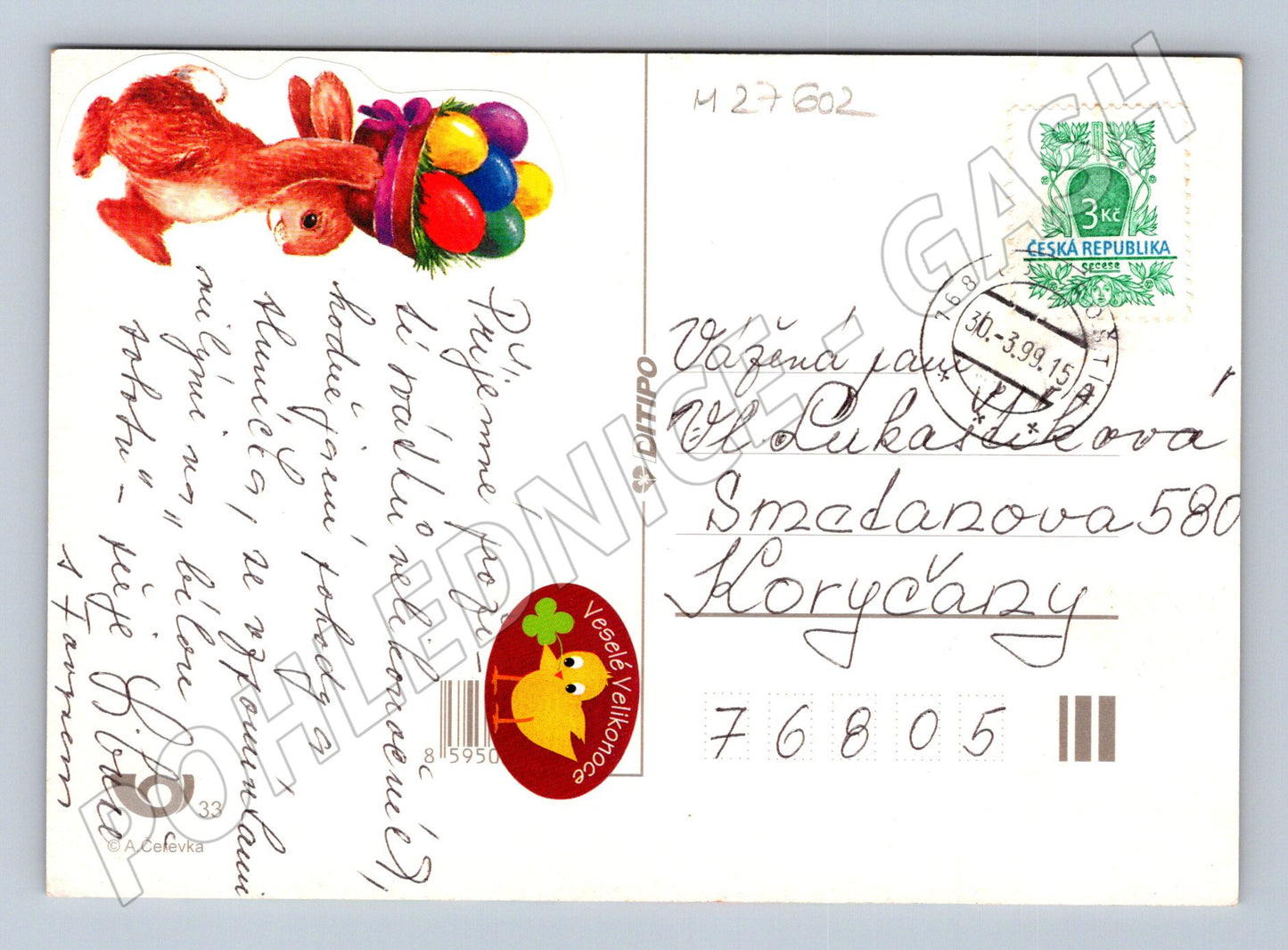 Pohlednice Velikonoční motiv kostel v krajině 1999 (M27602)