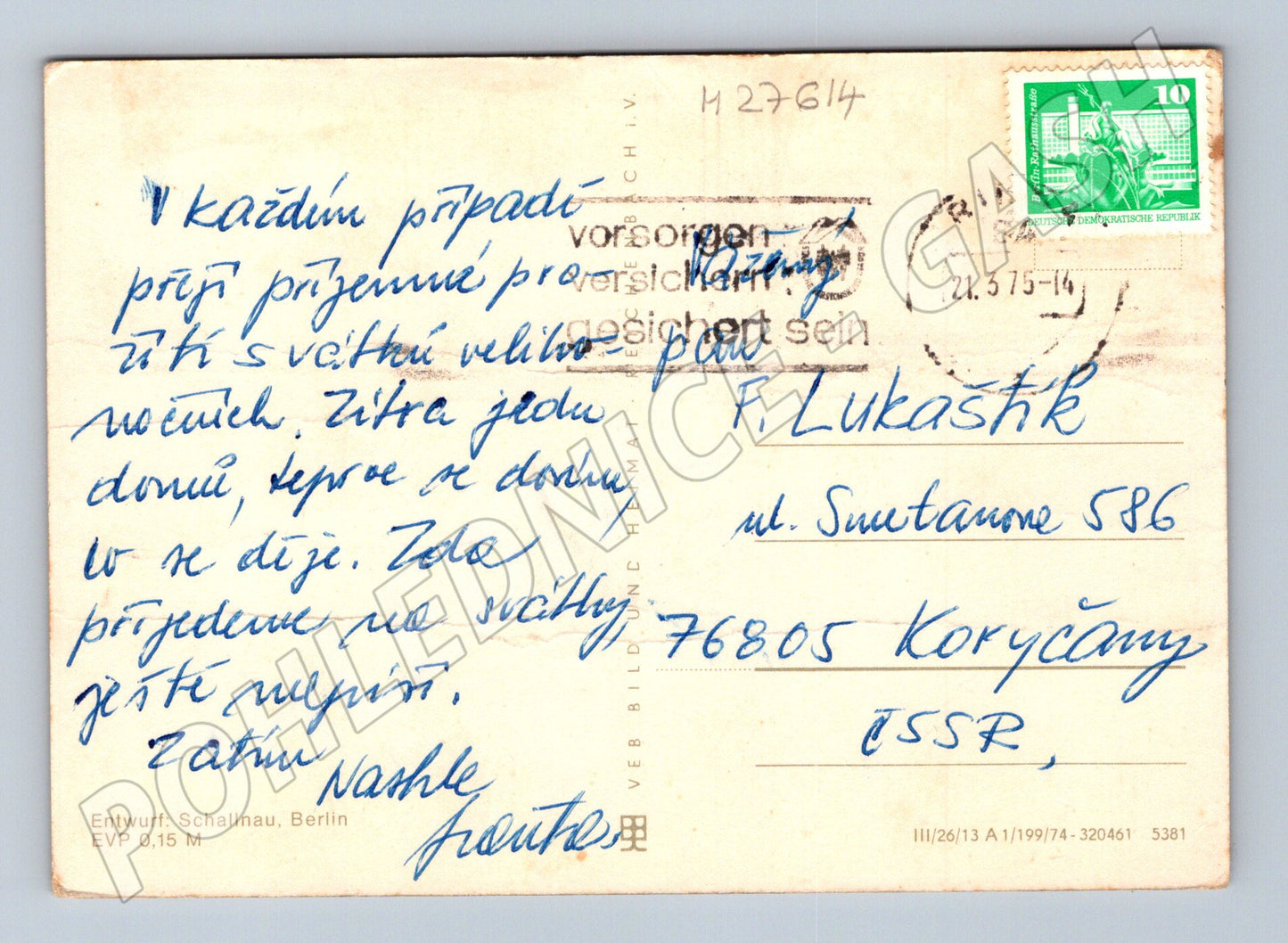 Pohlednice Německo Velikonoční motiv kuře 1975 (M27614)