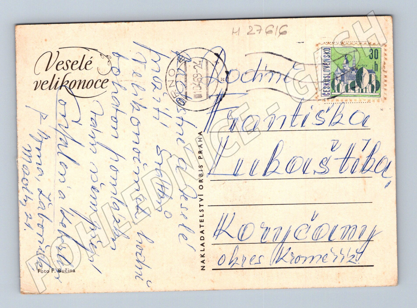 Pohlednice Velikonoční motiv vajíčka a zlatice 1969 (M27616)