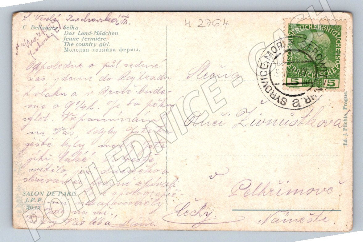 Postcard country girl with baskets 1914 (M2764)