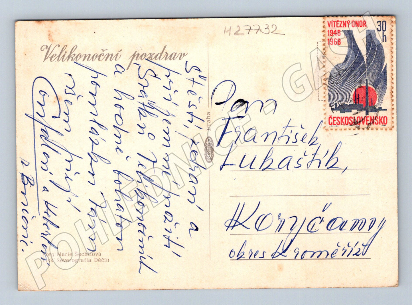 Pohlednice Velikonoční pozdrav lidové panenky 1968 (M27732)