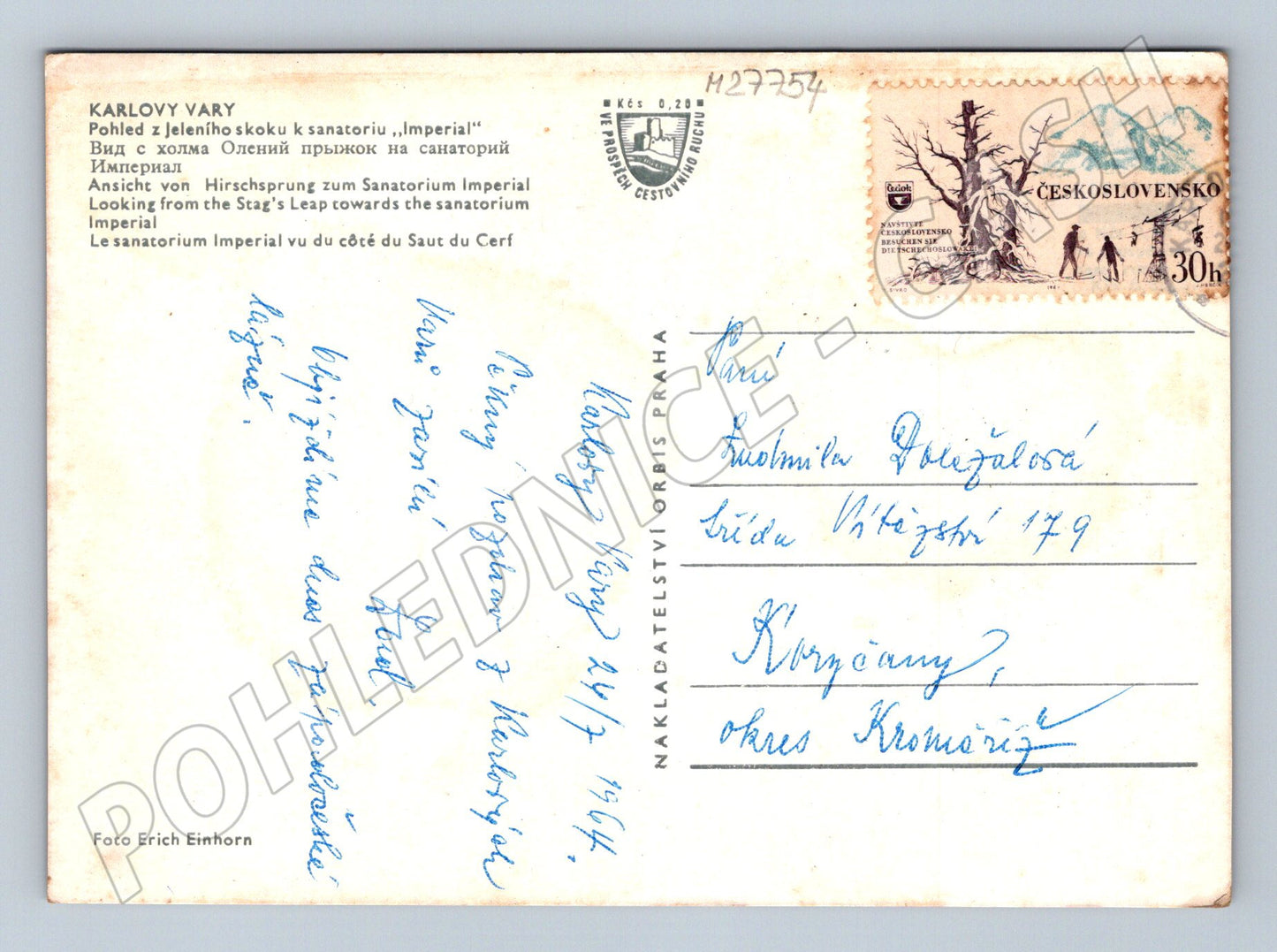 Pohlednice Karlovy Vary Jelení skok sanatorium Imperial 1964 (M27754)