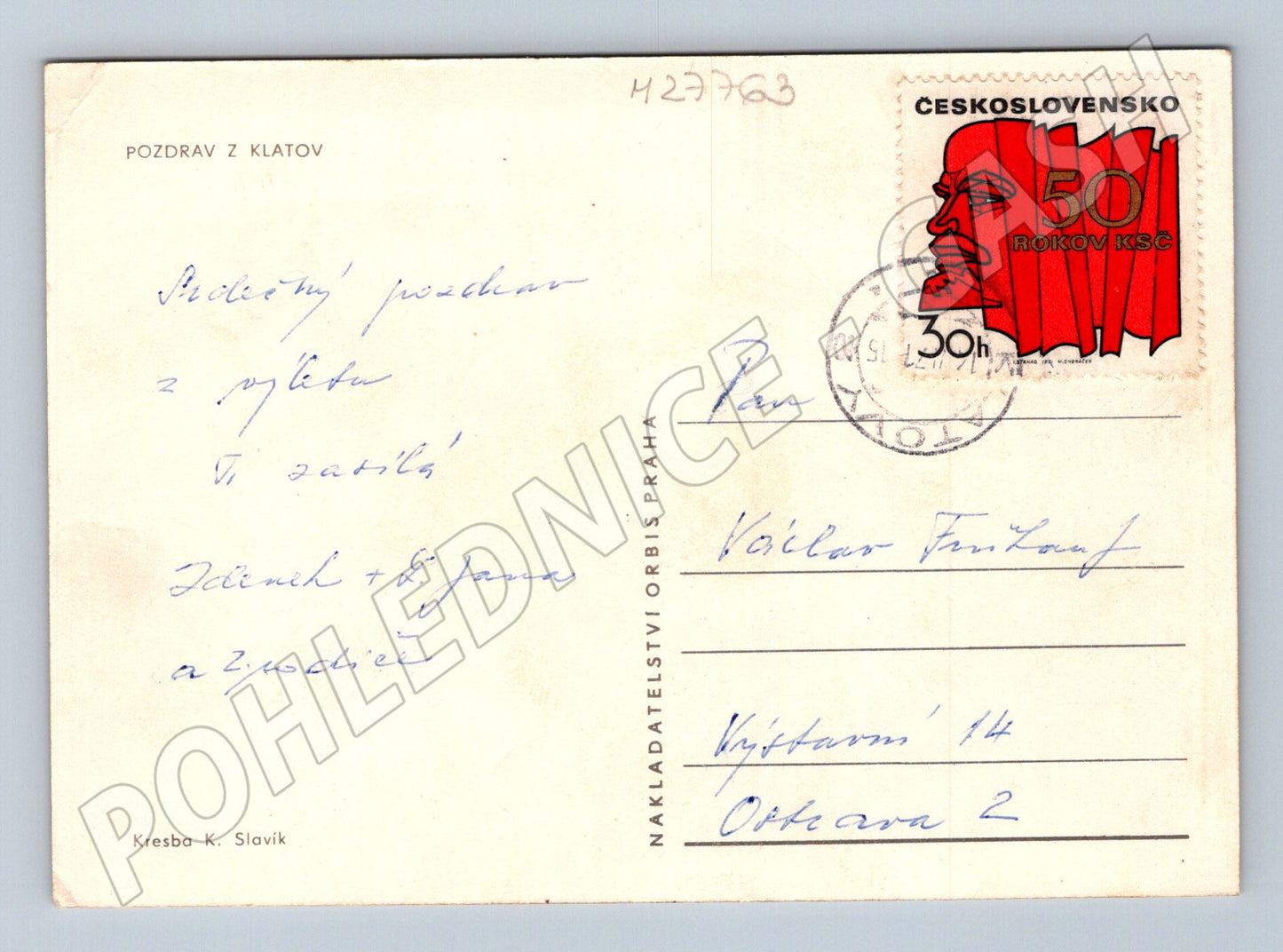Pohlednice Klatovy náměstí s kostely 1972 (M27763)