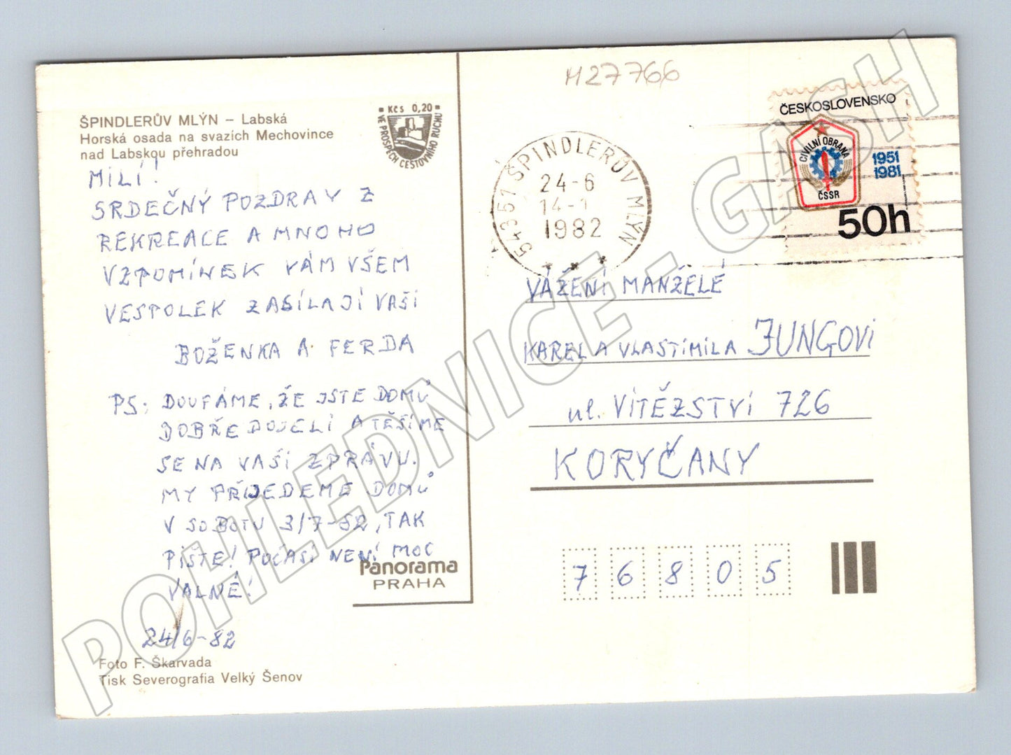 Pohlednice Špindlerův Mlýn-Labská přehrada 1982 (M27766)
