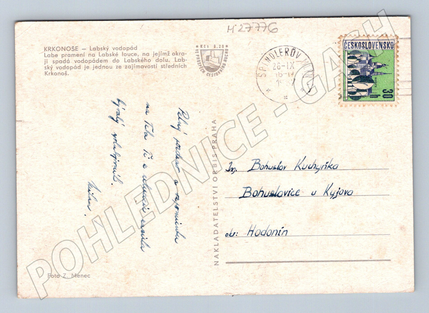 Pohlednice Krkonoše Labský vodopád Špindlerův Mlýn 1959 (M27776)