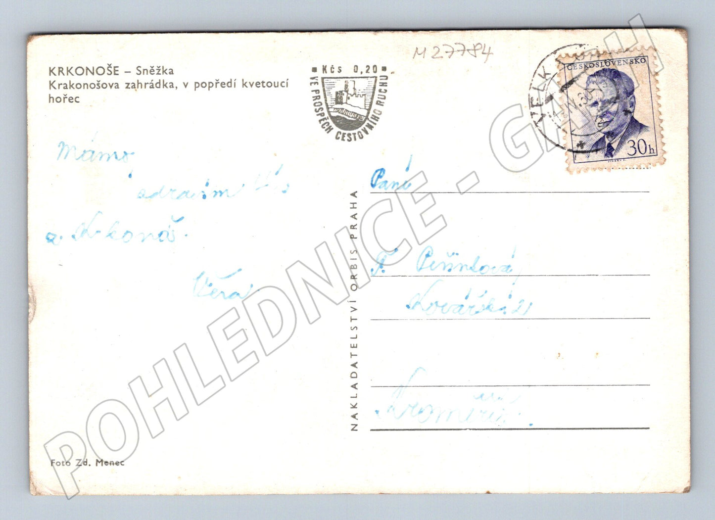 Pohlednice Krkonoše Sněžka Krakonošova zahrádka 1959 (M27784)