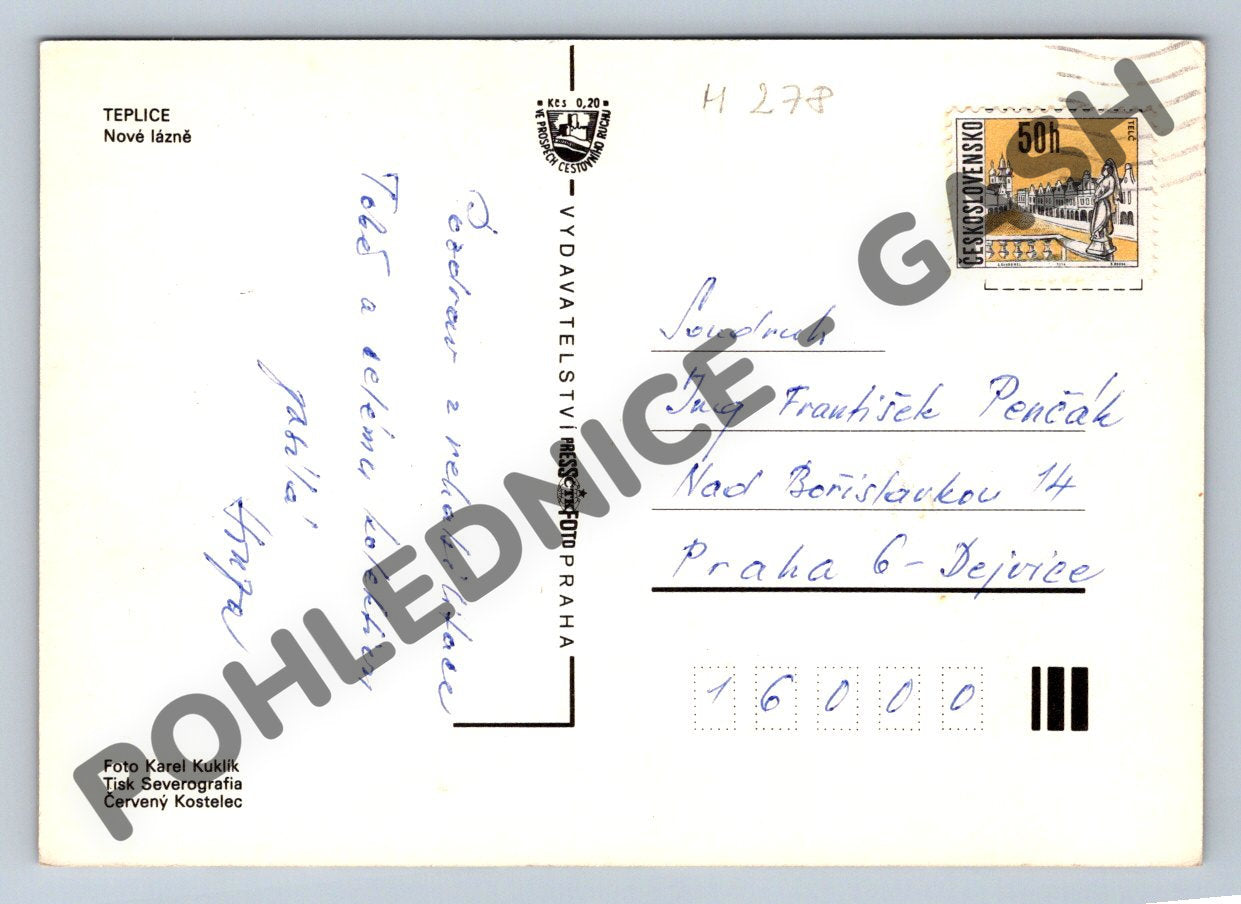 Pohlednice Teplice – Nové lázně, historická pohlednice, ČSR (M278)