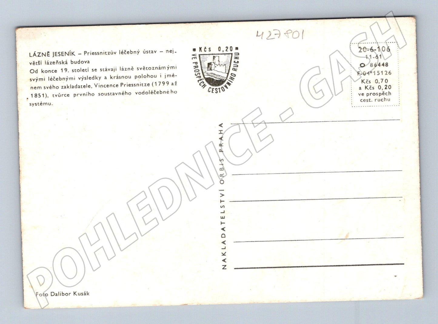 Pohlednice Jeseník Priessnitzův léčebný ústav 1961 (M27801)