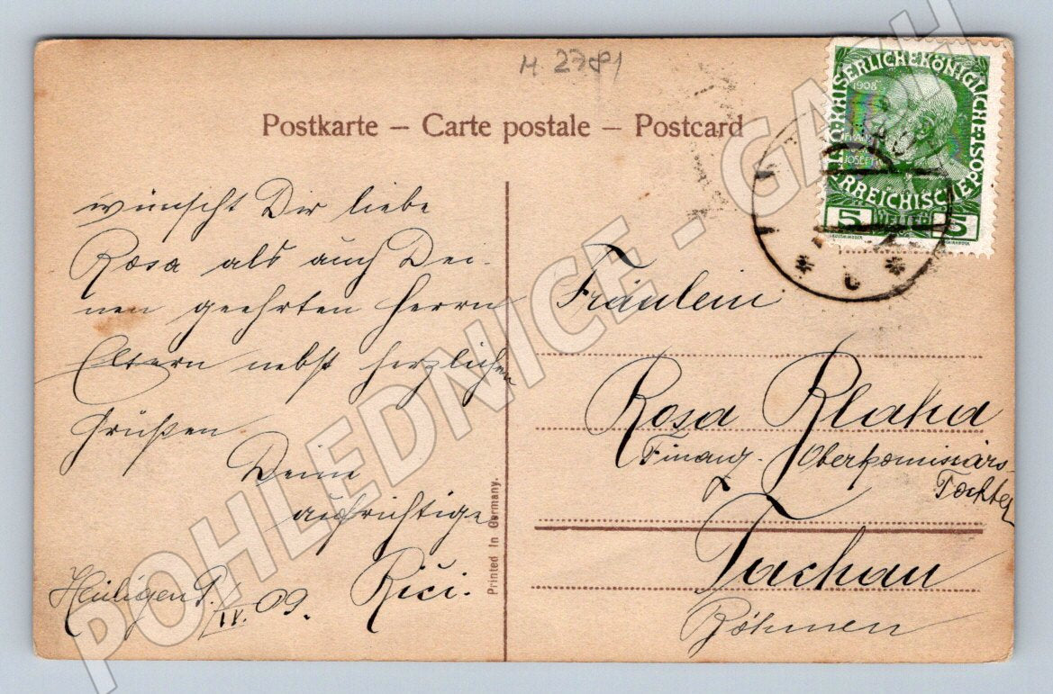 Pohlednice dítě a jehně 1909 velikonoční (M2781)